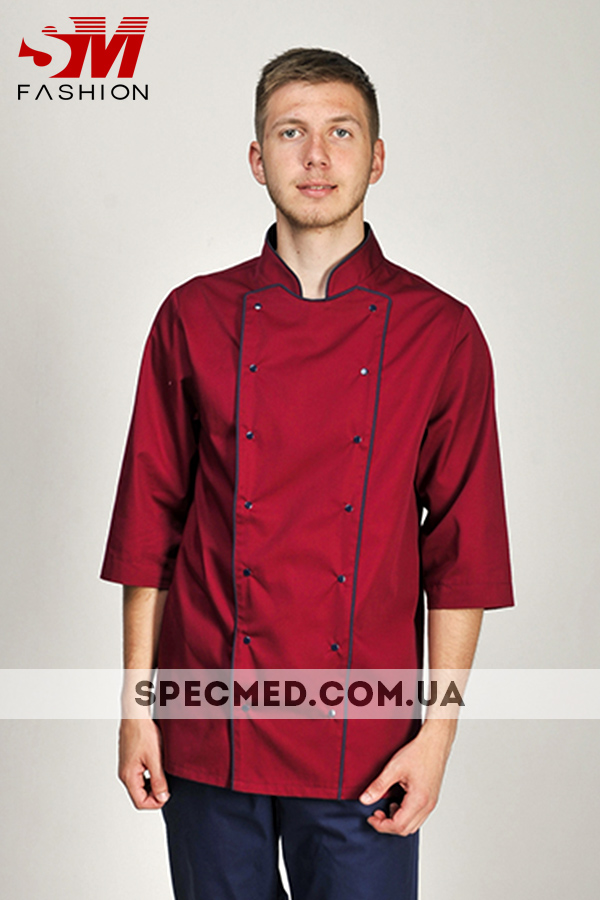 Китель повара. Унисекс. Бордо с темно-синим (отделка) - СпецМед