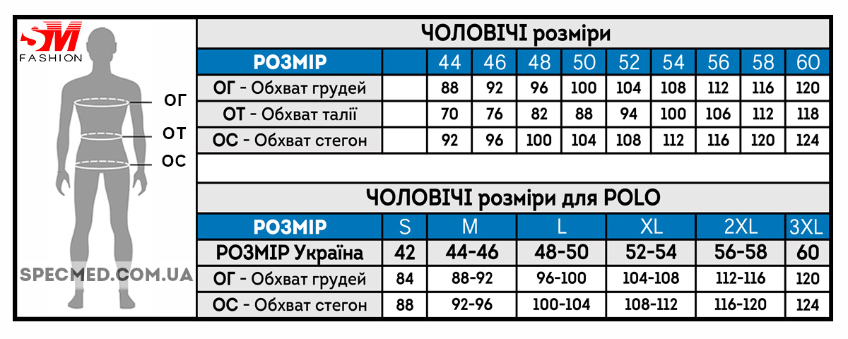Розмірна сітка для чоловіків
